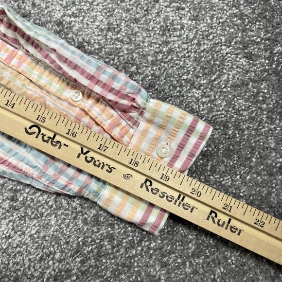 LL Bean Seersucker Shirt Womens Small Petite Pastel Button Cotton Vacationland - Picture 11 of 11